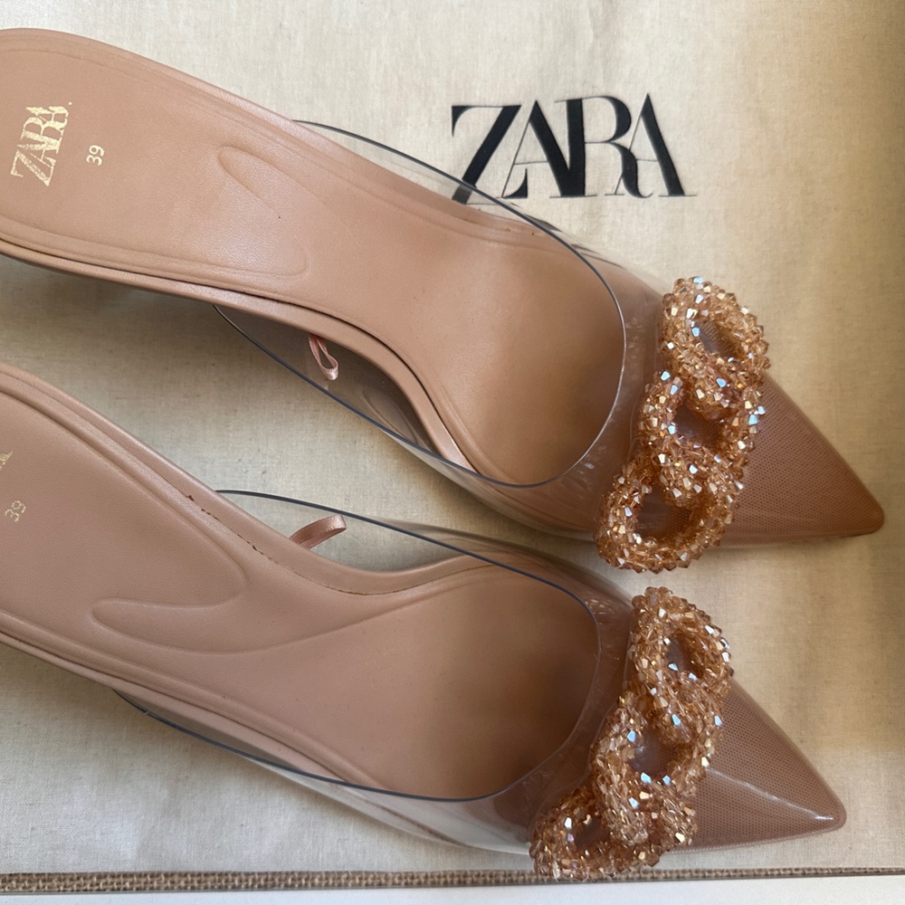 ZARA heeled shoes with Beaded Chain accent